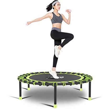 Newan 40"-48" Silent Mini Trampoline Fitness Trampoline Bungee Rebounder Jumping Cardio Trainer Workout for Adults-Max Limit 330lbs - color: 40" Round green (NO Handle)