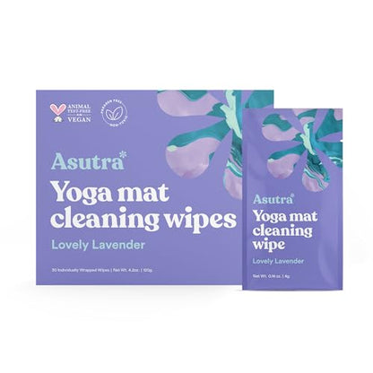 ASUTRA Yoga Mat Wipes (Lovely Lavender), Individually (1 Box = 30 Wipes) - size: 1 Box (Pack of 30)