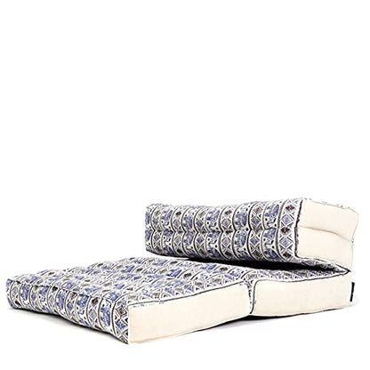 Leewadee Foldable Floor Mattress – 2 in 1 Floor Meditation Mat for Yoga and Relaxation, Seating Futon with Kapok - color: El1 - Blue