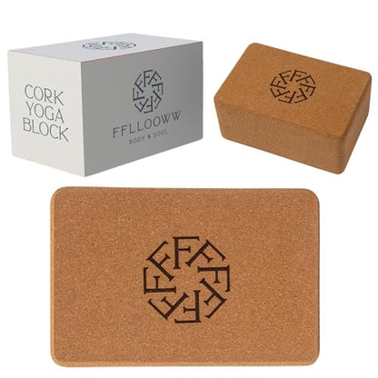 FFLLOOWW Premium Cork Yoga Block – Non-Slip, High-Density Support for Yoga, Pilates, Stretching, Home Workouts & Balance Training