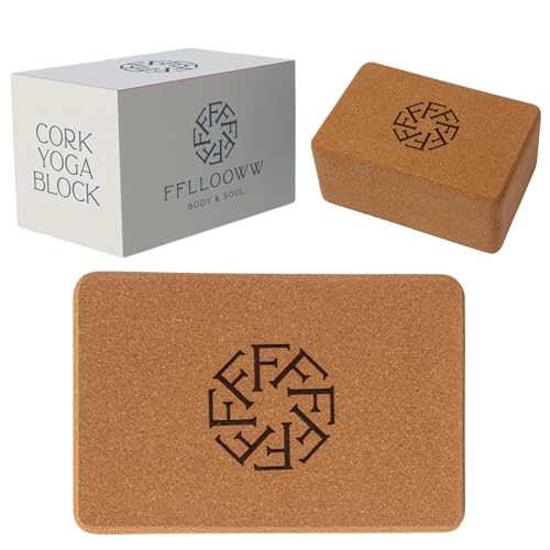 FFLLOOWW Premium Cork Yoga Block – Non-Slip, High-Density Support for Yoga, Pilates, Stretching, Home Workouts & Balance Training