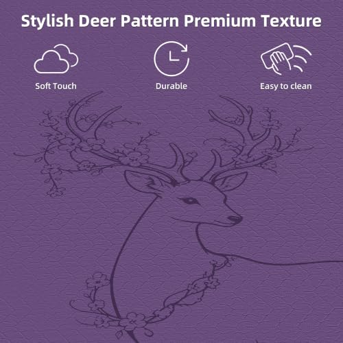 HAHE Extra Wide Yoga Mat, 75"x 32" POE Deer Print Exercise & Fitness Mat | 8mm Thick Large Yoga Mats for Men & Women, Pilates Mat for Home Workout, Non Slip Exercise Mats with Carry Strap - color: grape purple