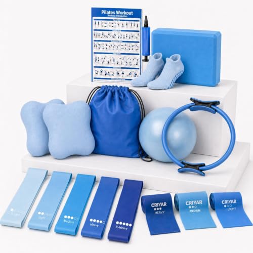 Pilates Kit, Home Pilates Equipment for Women, Workout Kit with 14.5" Pilates Ring and Ball,Yoga Block, Yoga Knee Pad Mats, Resistance Bands, Grip Socks Accessories，Blue