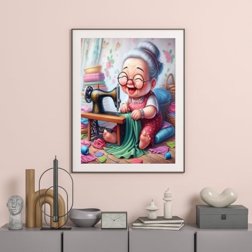 GUMITOON Diamond Art Kits for Adults-Diamond Art Paintings-Cartoon Grandma Full Drill Diamond Dots Paintings for Beginners, Round 5D Paint with Diamonds Pictures Gem DIY Crafts Kits 12"x16" - color: QCY-043