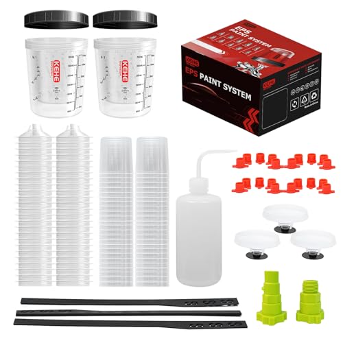 Disposable Paint Cups for Spray Gun,Mixing Cups 20 Ounce (600ml) Kit with 50 Cups and Lids with Strainer System for HVLP&LVLP,2 Hard Cups with Retainer Ring,20 Plugs,3 Caps,2 Adapters,1 Wash Bottle - size: 20 oz (Standard)-50Pack