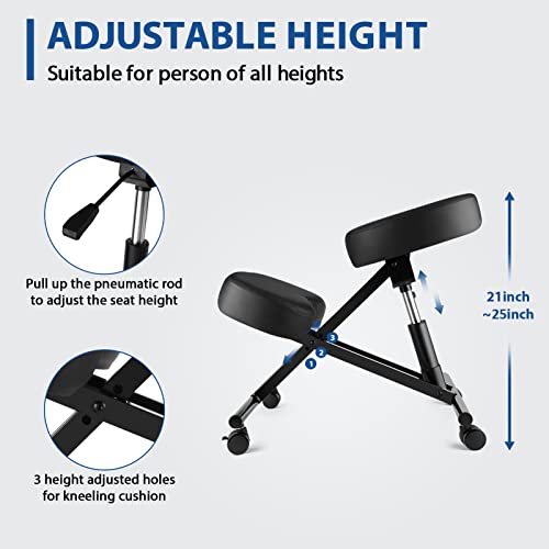 Ergonomic Kneeling Chair, Meditation Chair with Height Adjustable and Cushion for Home and Office, Posture Office Stool with an Angled Seat and Casters - size: Height Adjustable - Pneumatic
