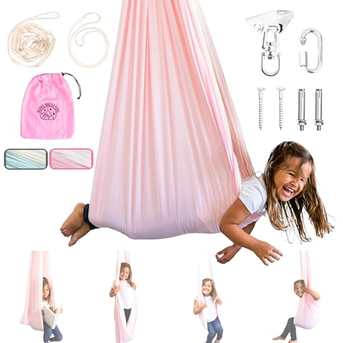 Double Layer Kids Sensory Swing Indoor & Outdoor | Therapy Swing | Sensory Swing for Adults | Hammock | Autism Swing | Special Needs | Reversible Cuddle Chair - color: Light Pink/Ivory