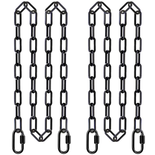 SELEWARE 2Pcs 100" Hanging Swing Chain Black Plastic Coated Hanging Chains | 1000LB Capacity Porch Swing Chain with 4 Carabiners, Hammock Hardware Kit for Hanging Chair, Punching Bag, Indoor Outdoor Gym - color: Black, size: 100" (2 Pcs)