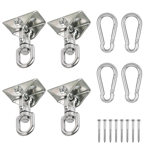 Albo 2650 LBS Heavy Duty Swing Hangers 4 Pack, 360° Swivel Ceiling Mount, Hammock Chair & Porch Swing Hardware,TRX, Yoga Swing & Punching Bag Ceiling Mount for Wood Beam & Concrete - color: Silver, size: 4 Pieces