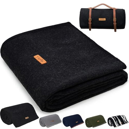 Molithe 100% Wool Blanket, 62" x 48", Warm, Thick, Military, Camping Gear - color: Smoky Black, size: Medium