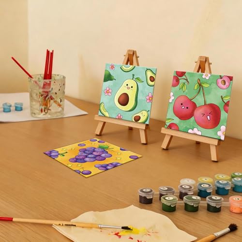 Anseal 12 Packs Pre Drawn Canvas to Paint, 4" X 4" Fruits Pre-Printed Paint Party, Pre Stretched Canvas Outline Painting Boards for Paint Lovers, Party Favor (Fruit) - style: fruit