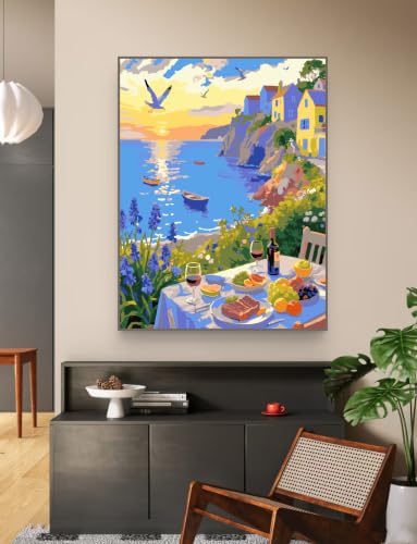 ZRIZQ Landscape Paint by Numbers Kit for Adults Beginner,Cityscape,16x20 | Full set with rich paints,wooden brushes,rolled canvas.Calming activity.Beginner friendly.Just open and paint. - color: 16"X20"Rolled Canvas(Frameless)-Landscape 20