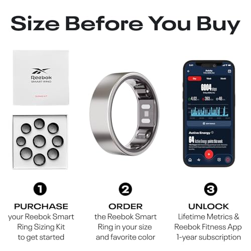 Reebok Smart Ring for Women or Men, Shiny Gold, Size 9 Fitness Ring | The Next Generation of Wearable Technology & a Fitness & Sleep Tracker That Monitors Wellbeing & Recovery - color: Gold, size: 9