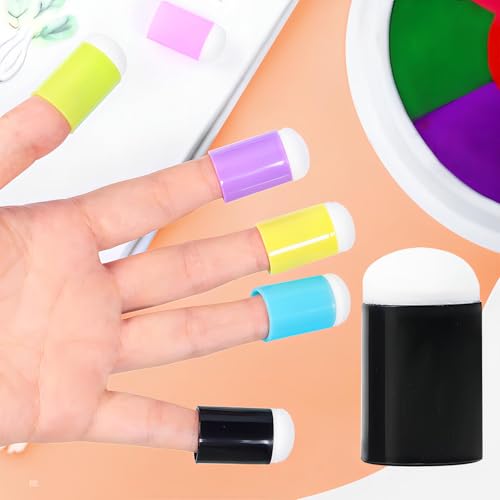40 pcs Finger Sponge Daubers Foam with Storage Case Colorful Craft Drawing Chalk Fingers Set with 8pcs Reusable Stencils for DIY Face Painting Art,Card Making