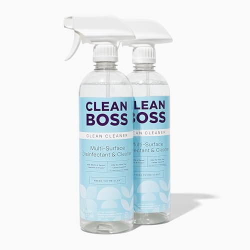CleanBoss Botanical Disinfectant - 24 oz 2-Pack Multi-Surface Cleaner | Kills 99.9% of Germs + Cold & Flu Viruses - Fresh Thyme Scent - No Rinse on Food Contact Surfaces - Pet Friendly