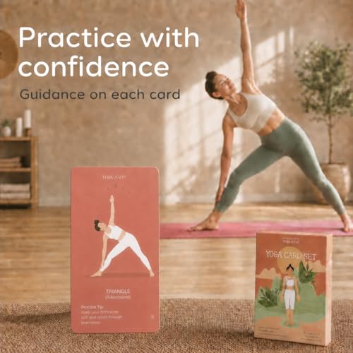 Yoga Cards for Adults, 40-Piece Mindful Movement & Pose Practice Deck | 30 pose cards + 10 intention cards with guided flows, English + Sanskrit, creator-designed for daily home practice