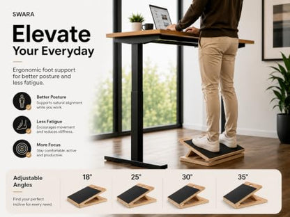 Swara 12.6″ Wooden Slant Board for Calf Stretching & Exercise, Foldable | Adjustable Calf Stretcher with Guide, Bonus Muscle Roller, Ankle Mobility Support, 400lb Capacity and Stable Foldable Design - size: 12.6x14 Inch