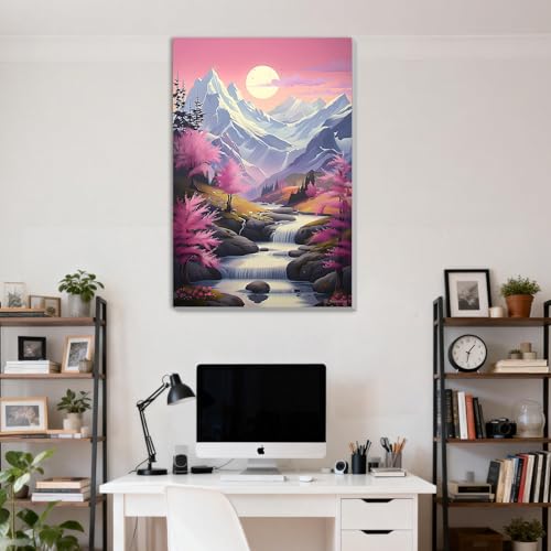 DOMROM Framed Paint by Numbers Kit for Adults, Landscape DIY Paint by Number Kits on Canvas, Easy Nature Painting by Numbers for Home Wall Decor Gift 8x12 Inch - color: PK045