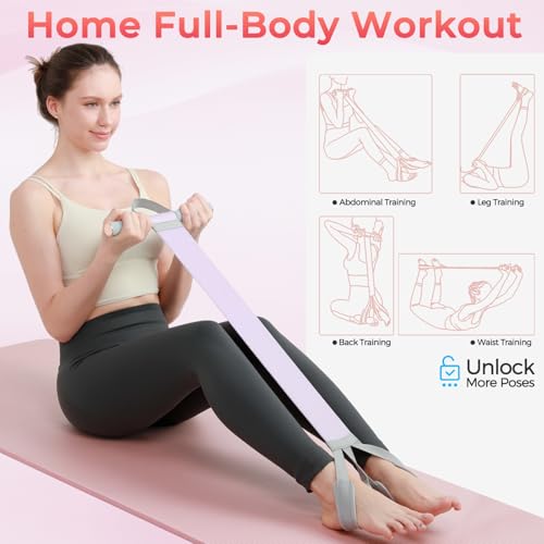 VICSKY Resistance Band with Handles & Foot Loops - 120lb Full-Body Yoga Exercise Band for Strength Training, Sit-Ups & Home Workout | Non-Slip, Break-Proof Fabric for Women Seniors - color: Purple