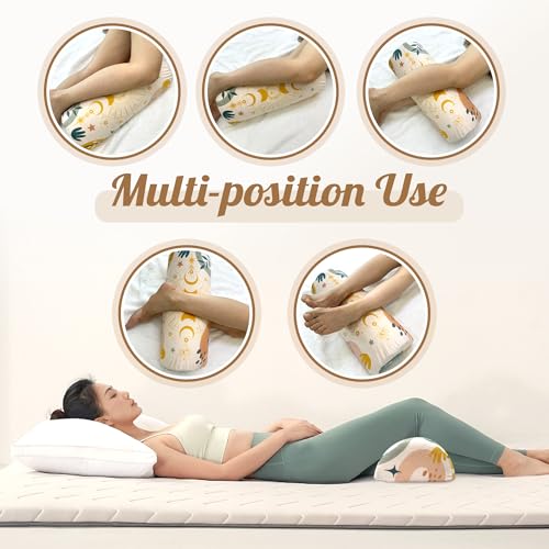 Knee Pillow for Back Sleeping – Half Moon Bolster Pillow for Under Knee While Sleeping Support, Leg & Back Pain Relief (21.5x9x5 Inches) - color: Yellow