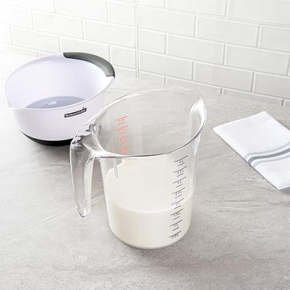 Restaurantware-Chef 101 4 Quart Measuring Jar, 1 Durable Measuring Beaker - Metric And Imperial Units, V-Shaped Spout, Clear Plastic Cup, Handle With Thumb-Grip, Tolerates Up To 248F - size: 9.50" × 7.25" × 9.50"