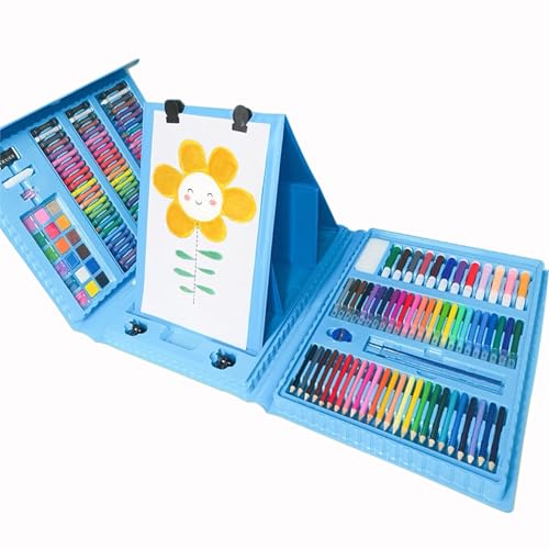 DLUCKY 208 PCS Art Supplies Drawing Art Kit Adults for Kids Art Set,Blue | with Double Sided Trifold Easel, Oil Pastels, Crayons, Colored Pencils, Watercolor Pens Gift for Girls Boys Artist - color: BLUE
