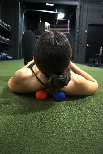 Lacrosse Massage Balls for Trigger Point Therapy, Muscle Knots, Yoga, Myofascial Release - Contains Pair of 2 Balls and Mesh Carrying Bag (Red and Blue)
