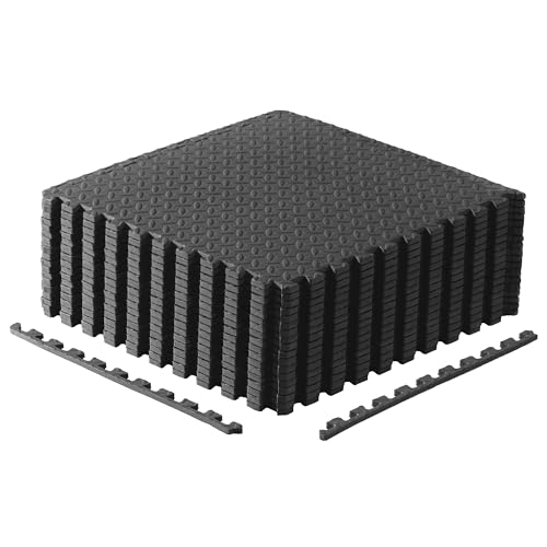 CAP Puzzle Exercise Mats | 1/2” Thick EVA Interlocking Foam Tiles for Home Gym Flooring | Multiple Options - color: Diamond - Black, style: 18 Tiles (72 SQ FT)