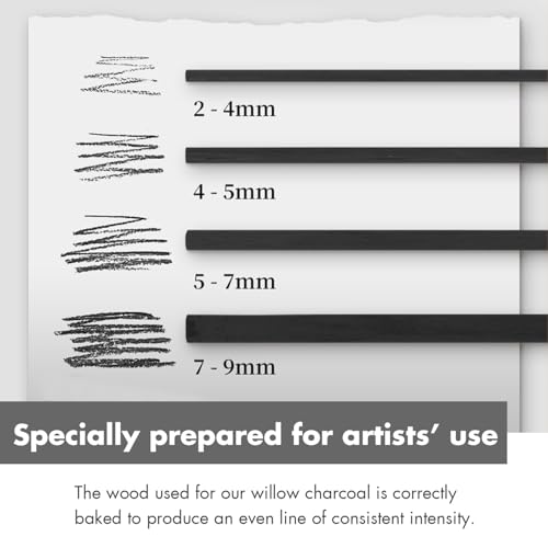 Willow Charcoal Sticks - Natural Willow Charcoal for Artists, Beginners, or Students of All Skill Levels - Perfect for Drawing and Sketching, Approx. 7-9mm Dia, 25 Sticks - style: 7-9mm