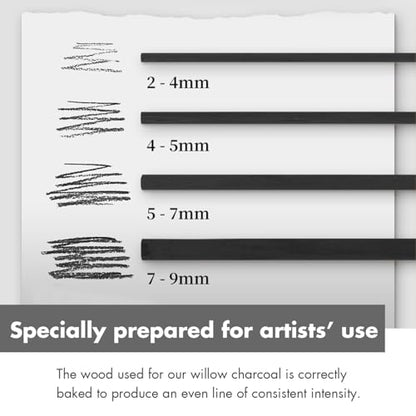 Willow Charcoal Sticks - Natural Willow Charcoal for Artists, Beginners, or Students of All Skill Levels - Perfect for Drawing and Sketching, Approx. 7-9mm Dia, 25 Sticks - style: 7-9mm