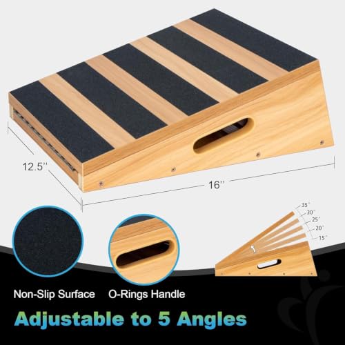 StrongTek Wooden Slant Board, 5 Adjustable Angles, 500 lb, Side Handle | Partial-Coverage Grip Surface, Calf and Ankle Stretching, Squats, Physical Therapy, Rehab and Home Gym Use - style: Partial-coverage