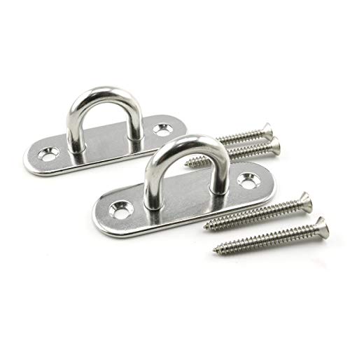 2-Pack M8 Strip Type Eye Plate with Enclosed Hook 304 Stainless Steel Heavy Duty Ceiling & Wall Mount Hanging Hardware Fitting for Yoga Hammock Swing Marine Boat Application - size: Strip - M8