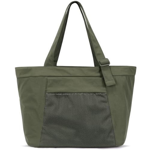 Travel Tote Bag for Women, Large Nylon Bag with Yoga Mat Strap and Luggage Sleeve,Shoulder Bag for Daily Use - color: Green