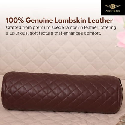 Neck Roll Pillow Cushion Cover, 24x6 Inch Full Moon Round Bolster Pillow Case, Cylinder Soft Lambskin Leather Pillowcase for Head, Spine & Neck Support During Sleep - Quilted Dark Brown Pack of 1 - color: Quilted Dark Brown Pack of 1