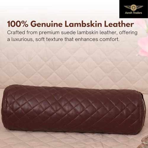 Neck Roll Pillow Cushion Cover, 24x6 Inch Full Moon Round Bolster Pillow Case, Cylinder Soft Lambskin Leather Pillowcase for Head, Spine & Neck Support During Sleep - Quilted Dark Brown Pack of 1 - color: Quilted Dark Brown Pack of 1