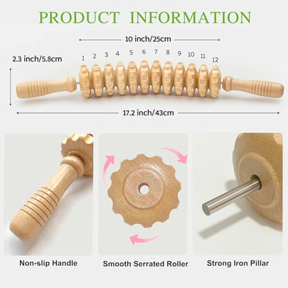 Curved Wood Therapy Massage Stick, Wooden Cellulite Muscle Roller for Legs - color: Wood-12 Rollers