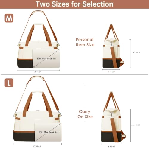 Gym Bag for Women, 45L Carry On Travel Duffel Bag with Shoes Compartment - color: White Black Brown, size: Large