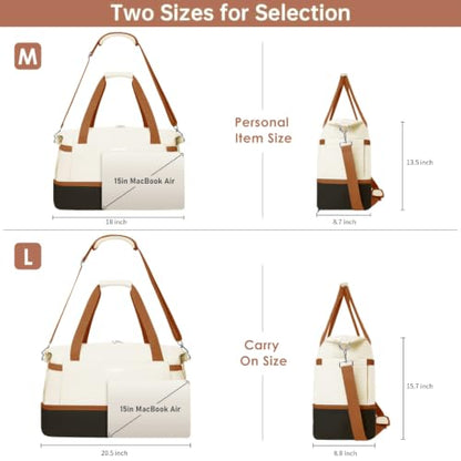 Gym Bag for Women, 45L Carry On Travel Duffel Bag with Shoes Compartment - color: White Black Brown, size: Large