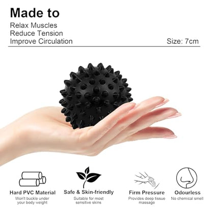 Massage Lacrosse Ball, Spiky Massage Ball, for Deep Tissue, Trigger Point and Myofascial Release, Muscle Knots, and Yoga Therapy (Black-Black) - color: Black-black