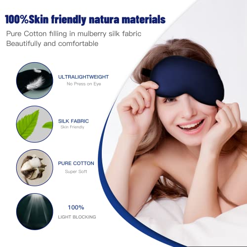 Silk Sleep Mask, Blackout Eye Mask for Sleeping with Adjustable Strap - color: Blue