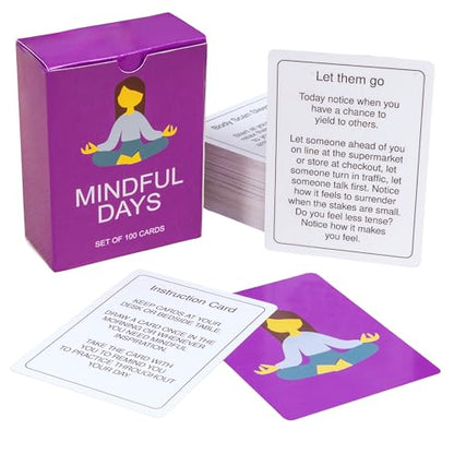 100 Mindful Days - Daily Mindful Activity Cards – Self-Care & Gratitude Prompts for All Ages | Portable Travel Deck for Mental Wellness, Focus & Stress Relief - style: Daily Activity Cards
