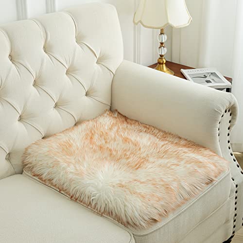 Softlife Square Faux Fur Sheepskin Chair Cover Seat Cushion Pad Super Soft Area Rugs for Living Bedroom Sofa (1.6ft x 1.6ft, White-Brown Tip) 1 pack - color: White-brown Tip