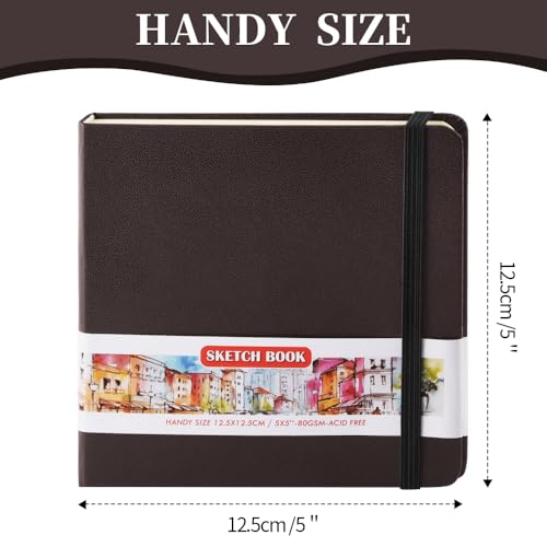 5x5 Pocket Sketch Book,80gsm Hardcover Art Sketchbook for Drawing Journal | PU Cover,Blank Paper,96Sheets/192Pages,Lay-Flat,Portable Travel Creation Paint Diary Memo Planner,Dry Media.Dark Brown - color: PU Cover-5x5in-Dark Brown