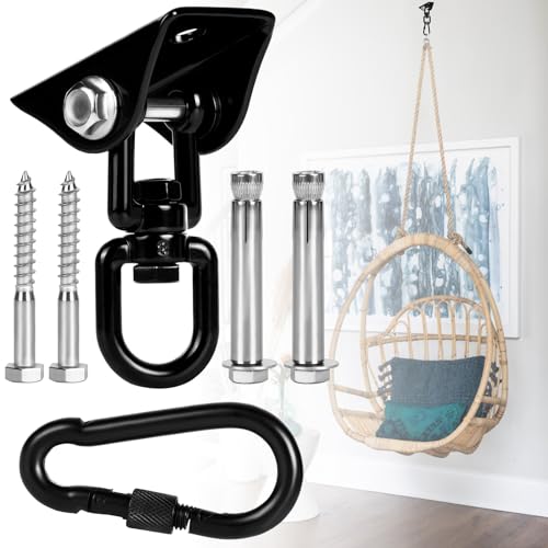 Hammock Hanging Kit Heavy Duty 360° Rotating Hanging Swing Hooks Stainless Steel Hammock Chair Hanging Kit Swing Ceiling Hook Snap with 1200LB Capacity for Yoga, Gym, Wood, Concrete (Black) - color: Black