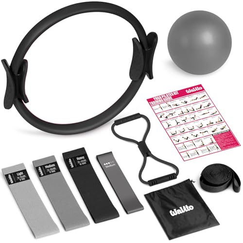 WALITO Home Pilates Kit for Women,Pilates Ring Set with Magic Circle,Resistance Bands,Figure 8 Workout Bands,Mini Ball, Compact Toning Fitness Essentials Starter Set Accessories Gift - color: BLACK SET