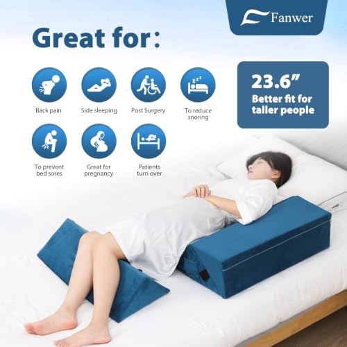 Fanwer Positioning Wedge Pillow for Side Sleeping (3 in 1),23.6",Lake Blue - color: Lake Blue, size: 23.6in