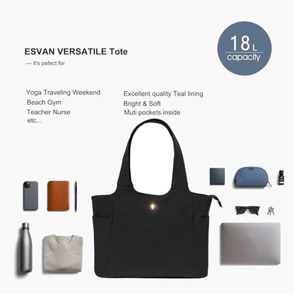 ESVAN Yoga Tote Bag Mat bag Women Shoulder Bags Carryall Tote for Travel Office Workout Gym Nurse Beach - color: Black