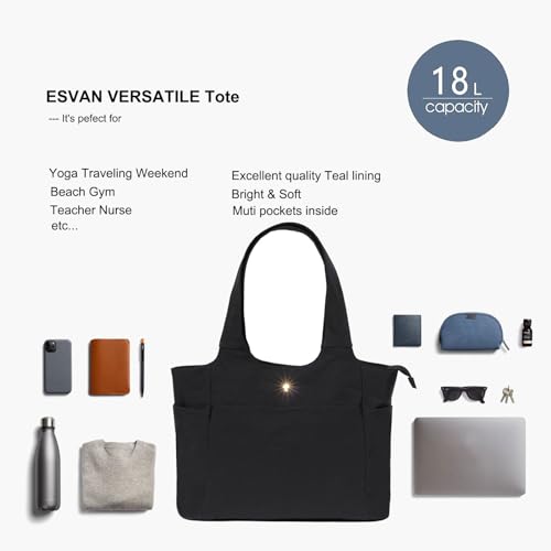 ESVAN Yoga Tote Bag Mat bag Women Shoulder Bags Carryall Tote for Travel Office Workout Gym Nurse Beach - color: Black