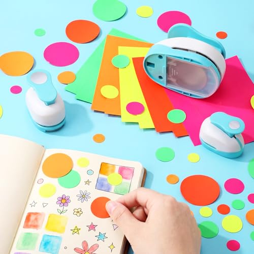 CHENGU 3 Pack Circle Hole Punch 2"/1"/0.6", Blue | Paper Craft Cutters for Card Making, Shape Punches for Scrapbooking, Includes 10 Sheets Stickers, Photo Album DIY Projects - color: Blue, style: Circle