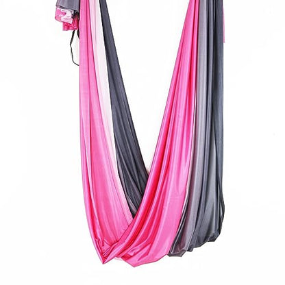 Aerial Yoga Hammock Aerial Pilates Silk Yoga Swing Set Inversion Equipment include daisy Chain, Pose Guide 5.5 yards - color: Flame Color